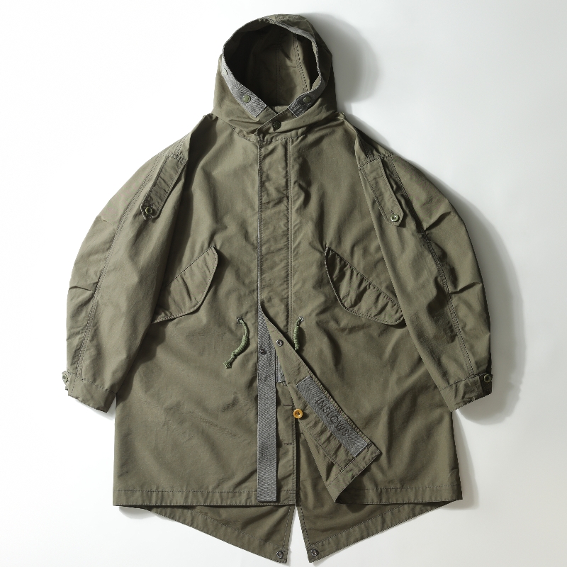 INSLOWS春秋美式复古M51户外中长款鱼尾风衣连帽防风工装外套男士