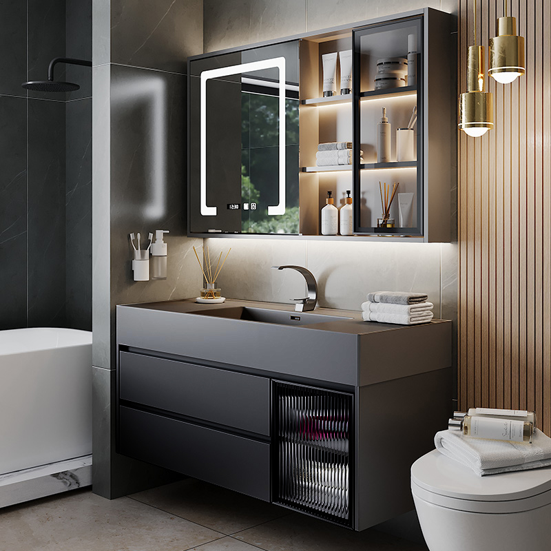 【免费安装-微晶石一体盆】智能浴室柜组合洗漱台洗手洗脸盆柜组合