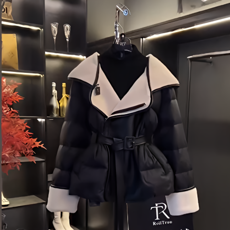 2023冬季新款韩版时尚气质设计感拼接仿连帽保暖羽绒服小香风显瘦