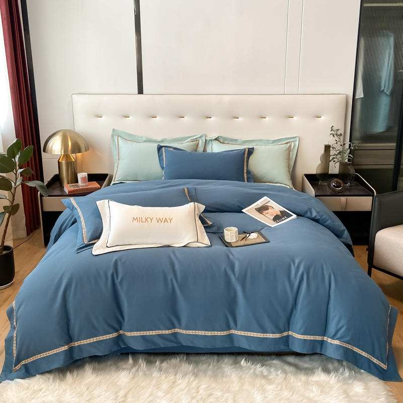 光点加厚160支轻奢长绒棉双面全棉磨毛双拼四件套时尚简约纯色