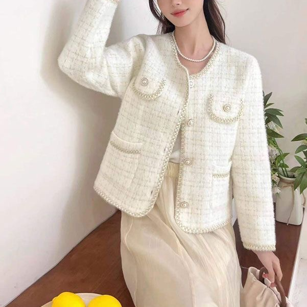 6661-法式高级感小香风外套女百搭圆领长袖针织开衫-繁花似锦