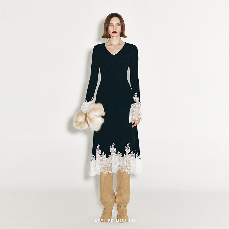 AtelierMissLu【一片轻云】睫毛蕾丝拼接混纺上衣 2420139B