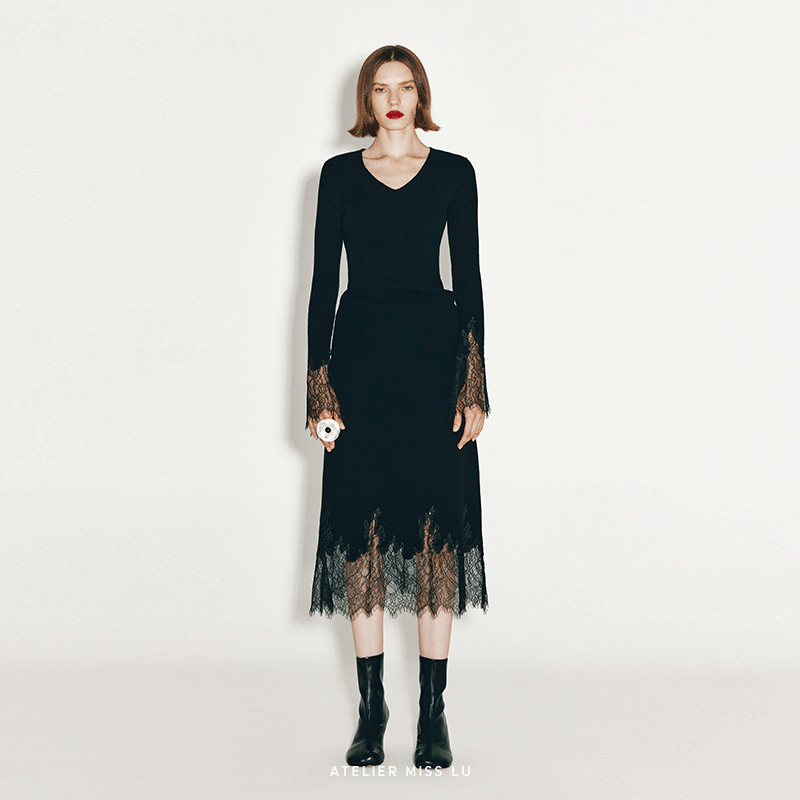 AtelierMissLu【一片夜云】睫毛蕾丝拼接上衣 2420139A