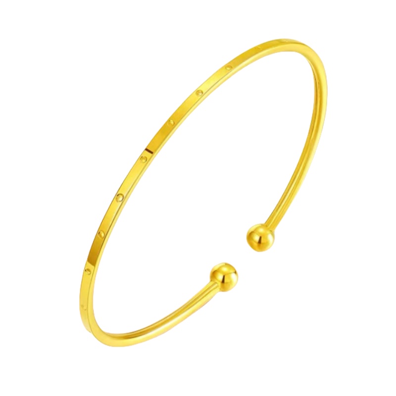 公主圣盒999足金开口手镯金豆豆弹力黄金手链女款活口送生日礼物