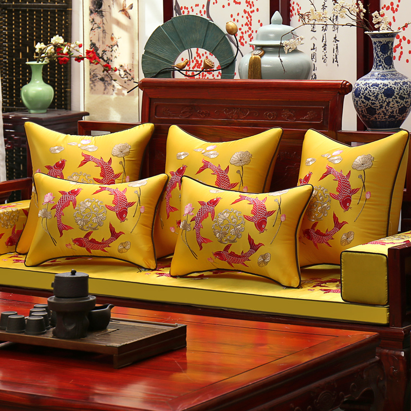 新中式红木沙发坐垫靠垫套古典实木家具椅垫罗汉床五件套防滑定做