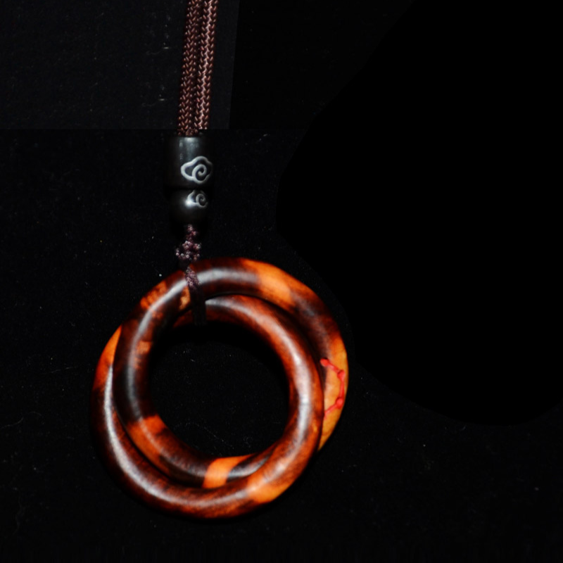 雷击枣木 桃木乾坤圈脖挂 手工刻七星六星 吊坠