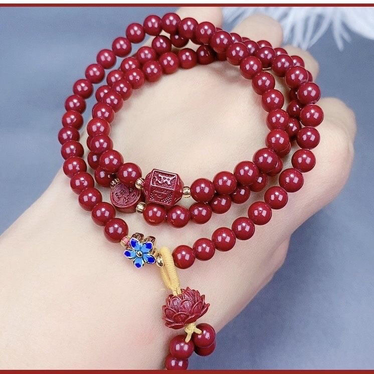 设计款手链《好事莲莲》6mm3圈莲花手串天然朱砂