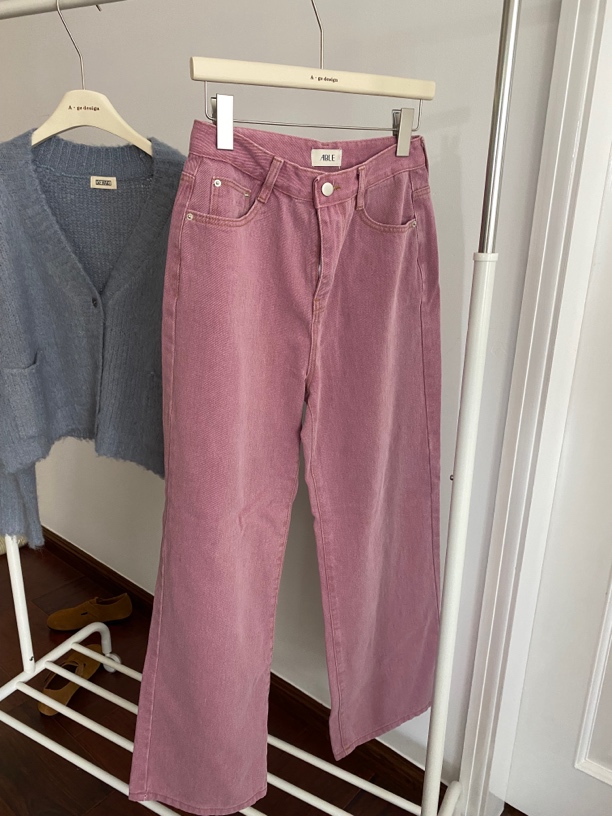 【粉风】韩国东大门able粉色牛仔裤