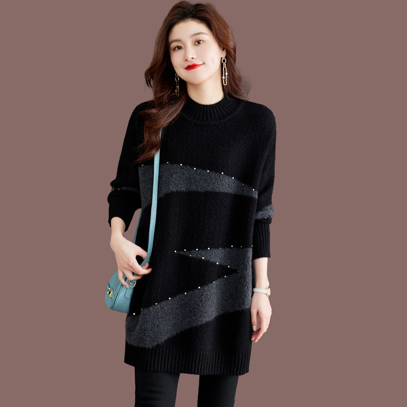 新款半高领高端加肥加大遮肚子显瘦毛衣秋冬加厚中长款大码打底衫