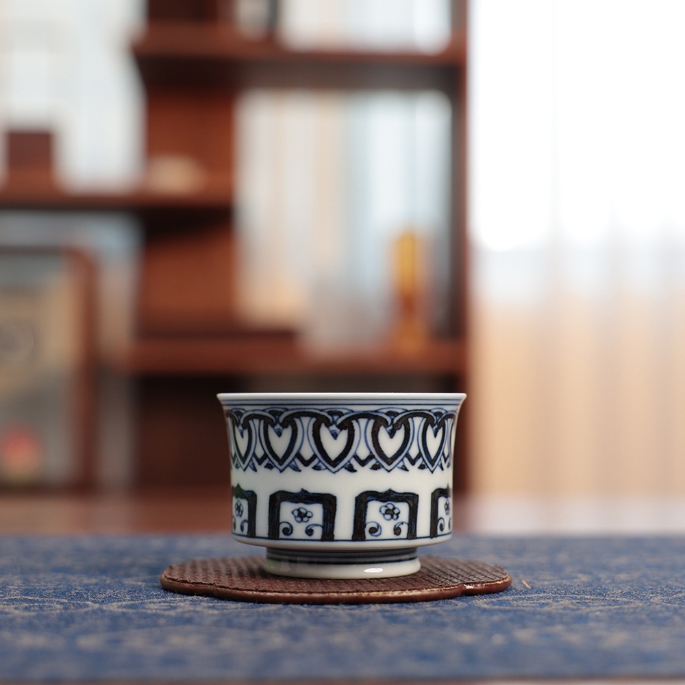 【栗子严选】宝相小马蹄杯 陶瓷青花手绘主人杯（moshe361）