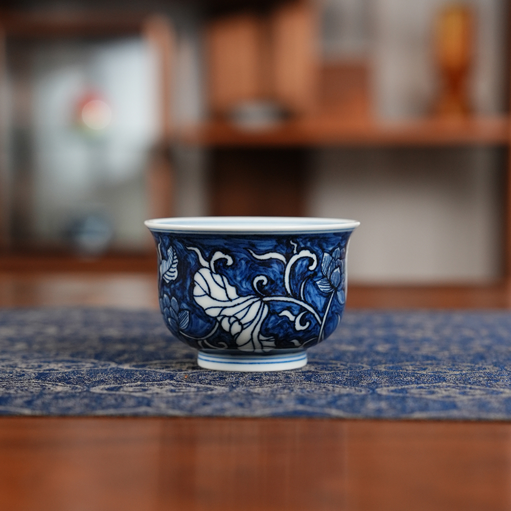 【栗子严选】柴窑蓝地碧莲小炉式杯 家用陶瓷主人杯（moshe244）