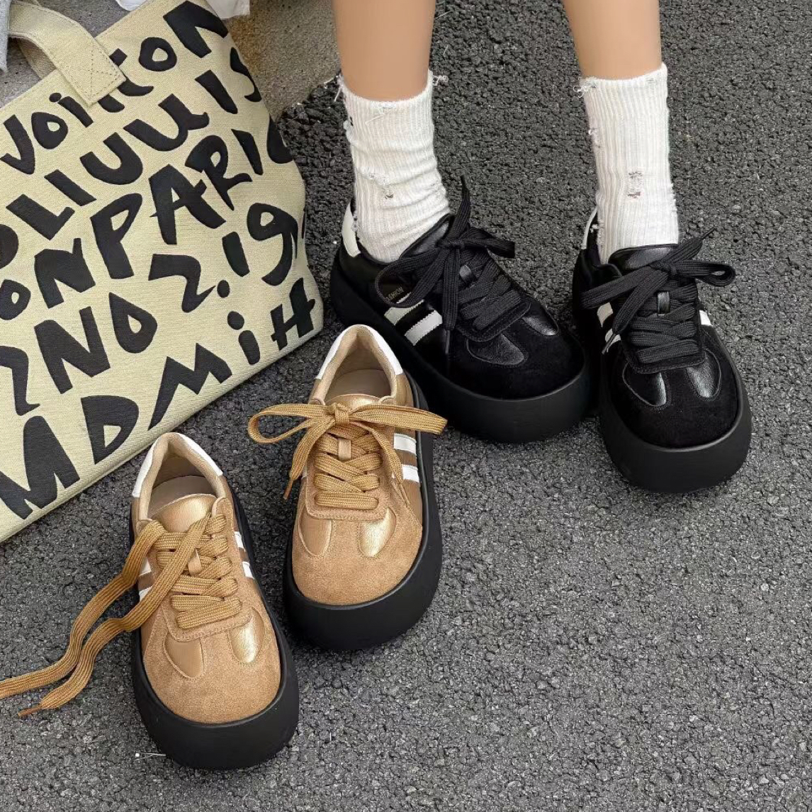 银基二姐～推荐时尚圆头超轻厚底面包鞋1902-39