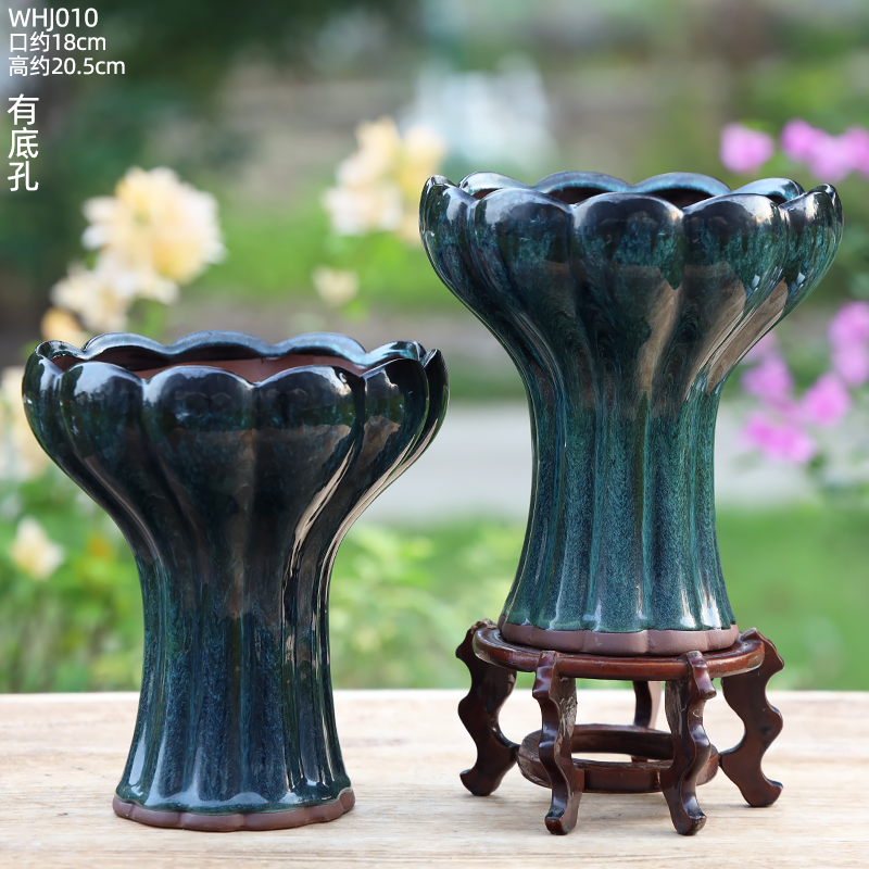 创意火锅蘑菇莲花款多肉花盆家用阳台陶瓷透气大口径花盆008