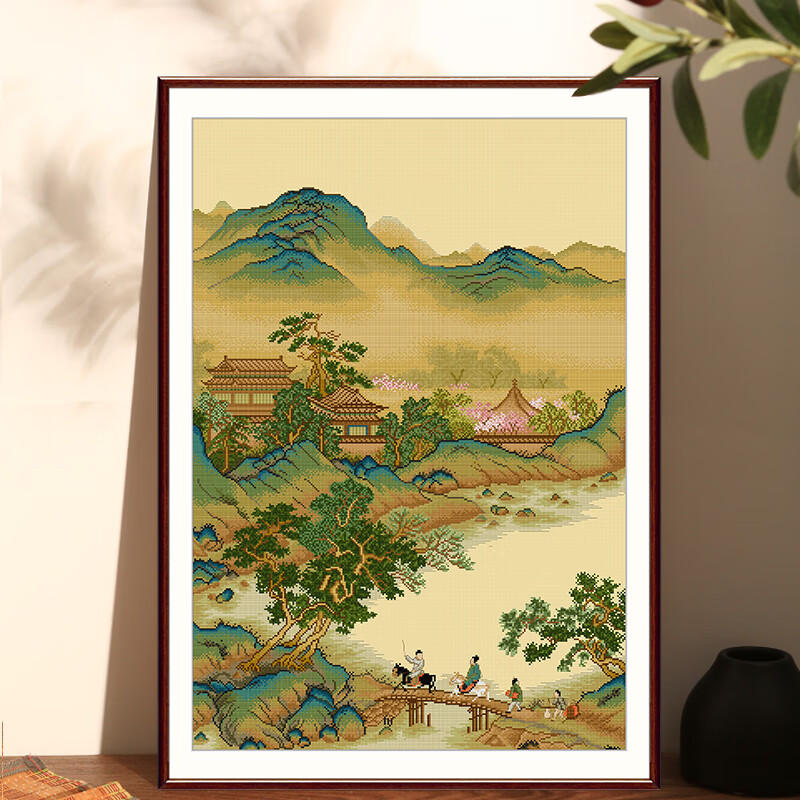春天十字绣新款线绣古风画岩壑清晖册玄关客厅风景山水手工自己绣