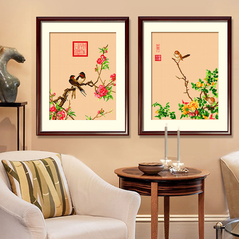 春天十字绣客厅郎世宁名画线绣新款小件卧室玄关小幅花鸟中国风