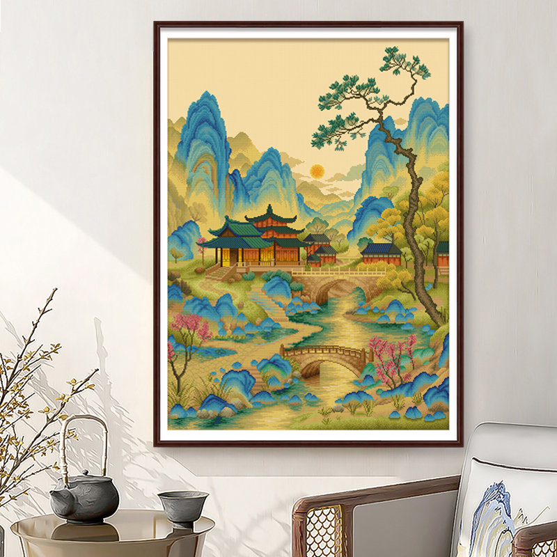 春天十字绣2025新款线绣客厅玄关风景青绿山河千里中国风自己绣