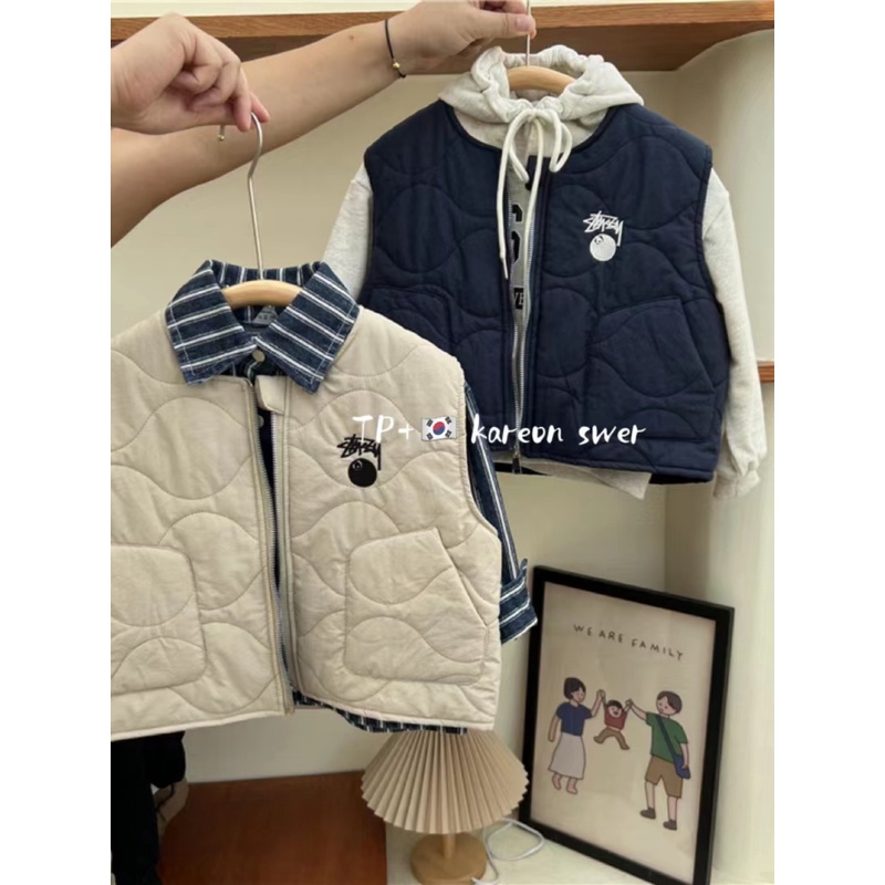 韩板童装2025秋款儿童棉马甲时髦男女童工装风薄棉背心保暖坎肩潮