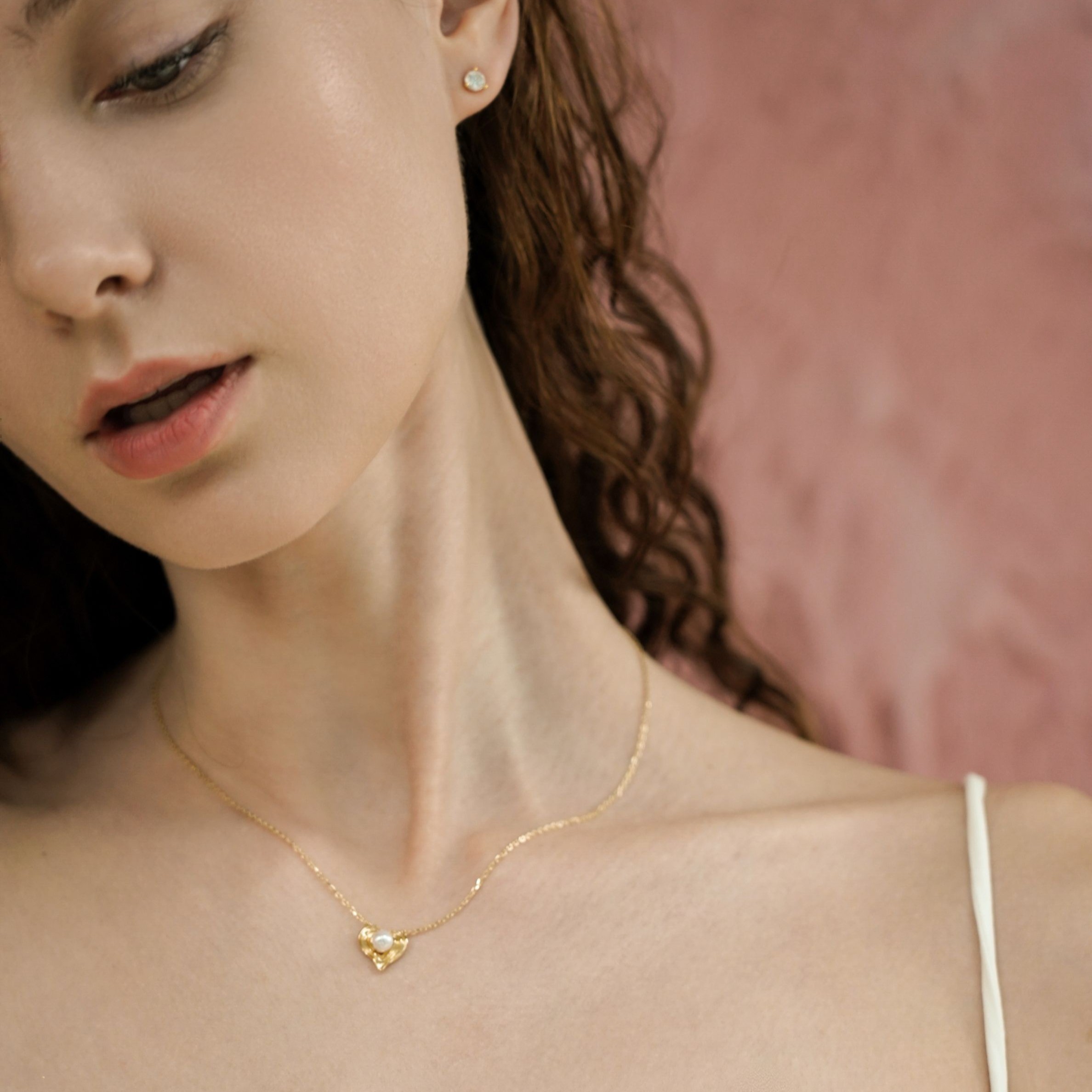 p&n 坠链均925银仿珍珠 项链女轻奢复古爱心吊坠925防过敏锁骨链