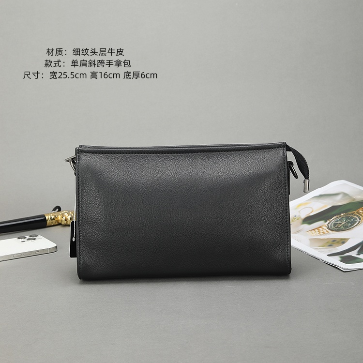 新款 男士头层牛皮轻奢单肩斜挎包 真皮百搭简约休闲手拿信封包