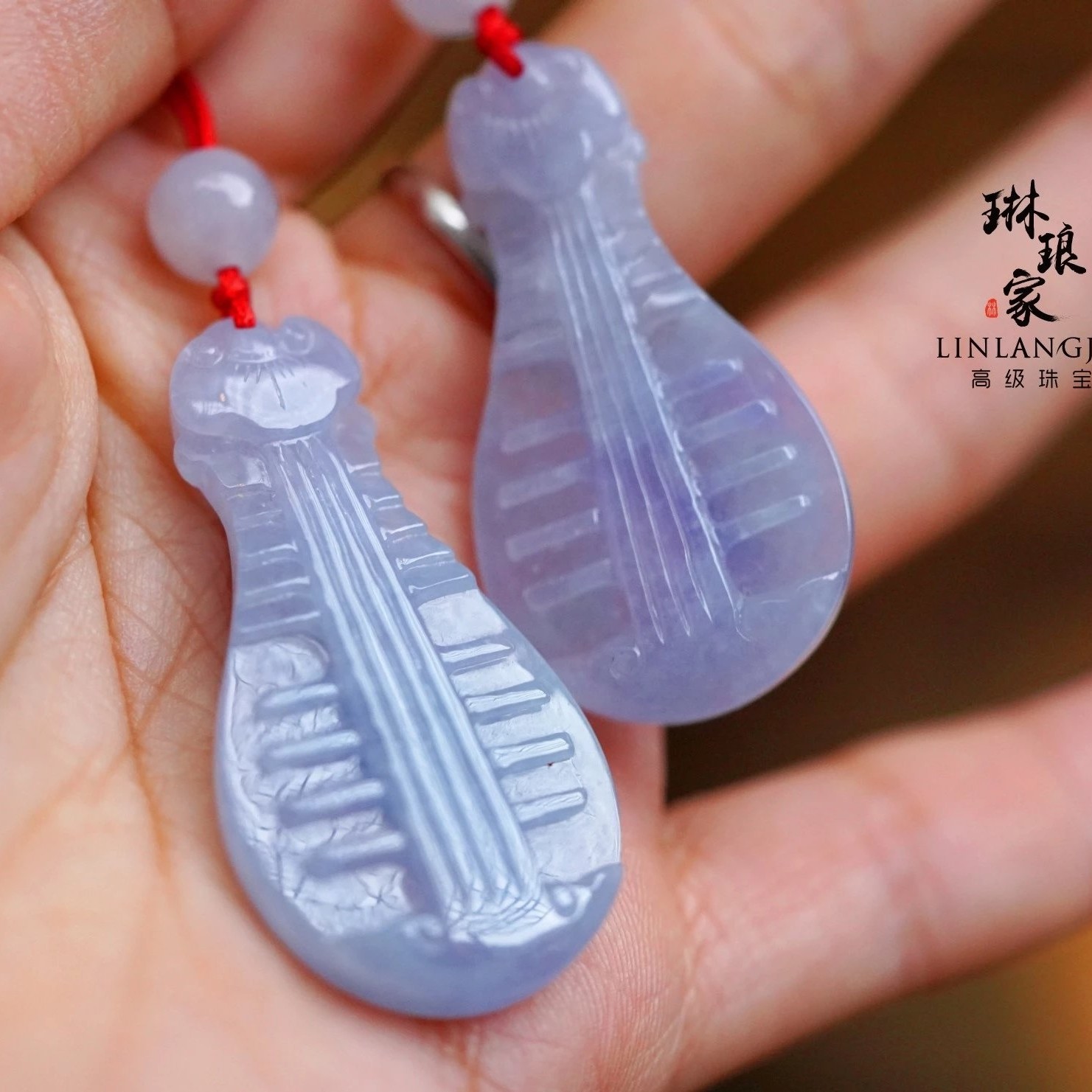 知音 天然缅甸翡翠 紫色对牌儿吊坠 官方质检 原创设计