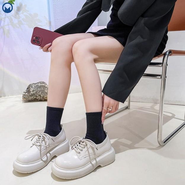 达芙妮沿荐小皮鞋女2023春秋款百搭圆头软底松糕底系带厚底单鞋女