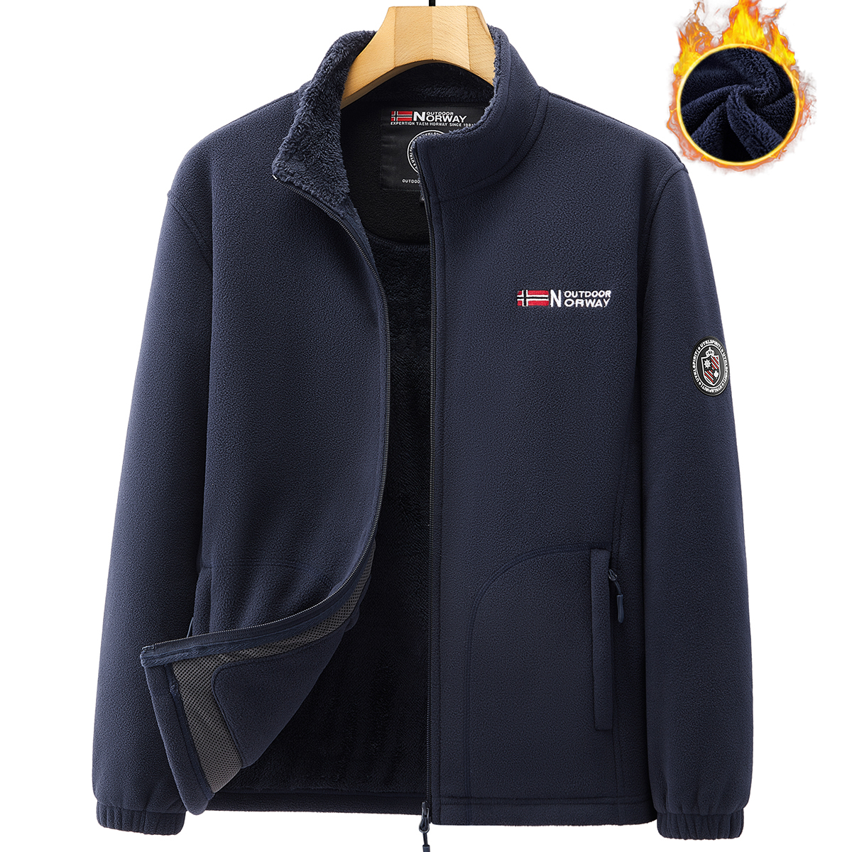 老爷车冬装抓绒衣男秋冬季卫衣男士加绒加厚保暖摇粒绒外套男