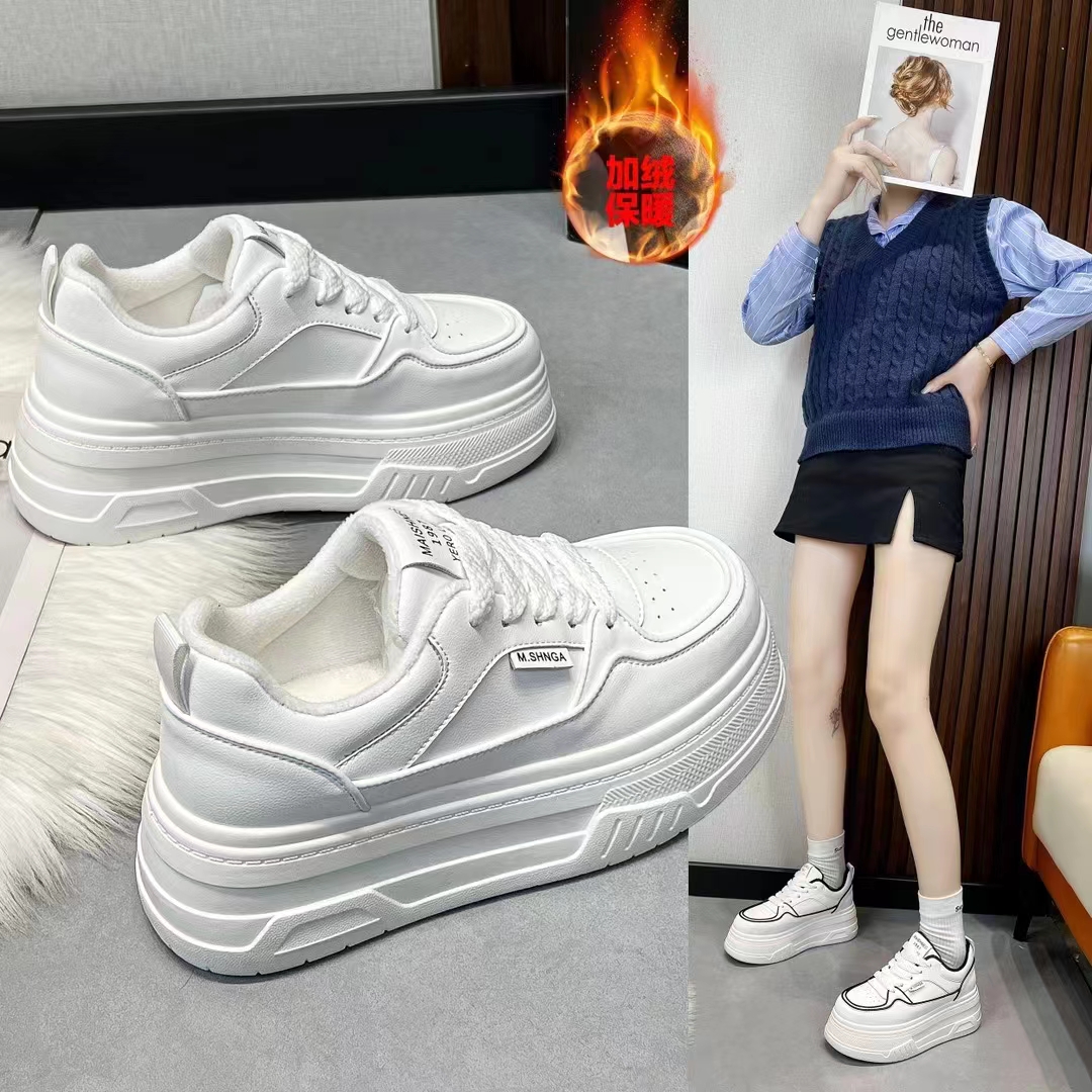 回力瑞厚底小白鞋女2023冬季新款加绒百搭增高小个子松糕休闲板鞋