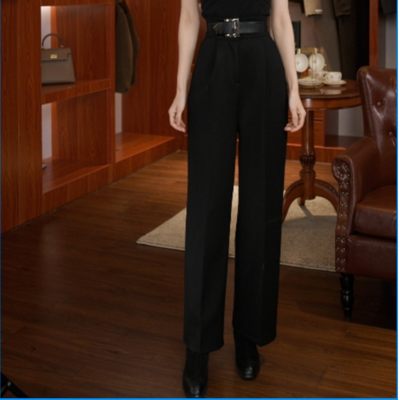 2025新小个子显瘦高腰通勤黑色休闲时尚直筒裤K069