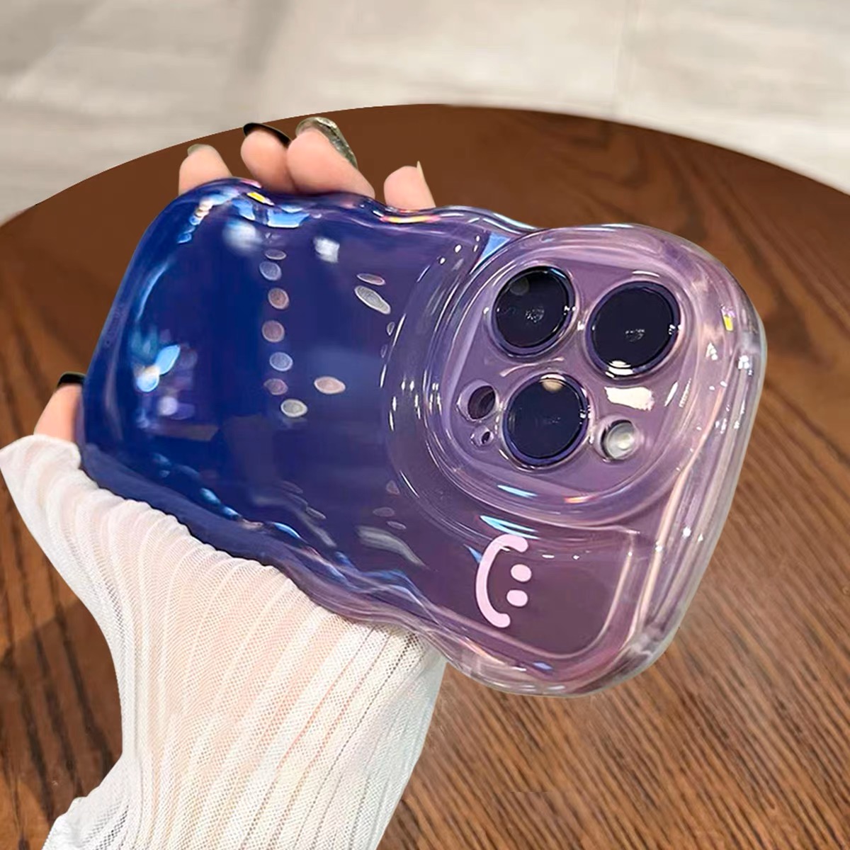 紫色渐变波浪适用苹果15promax手机壳透明高级感iPhone13晕染14女