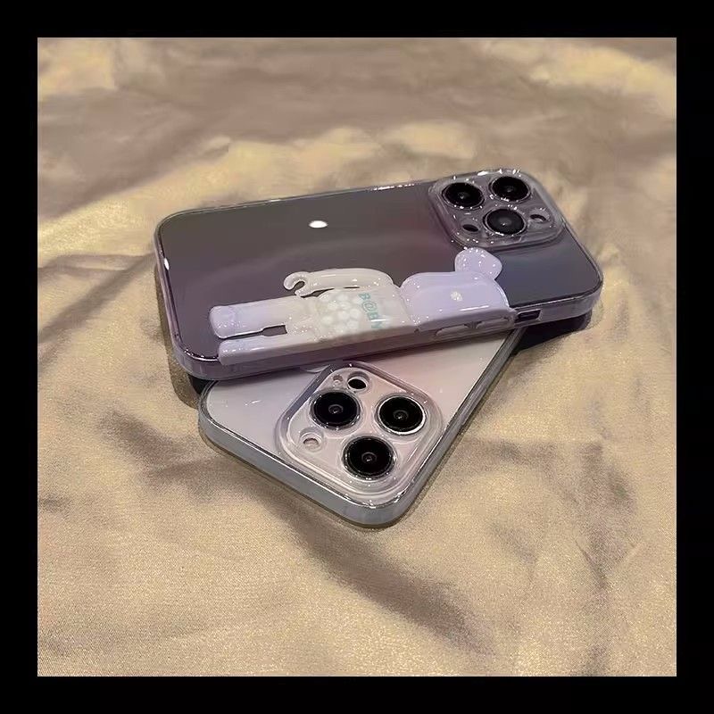 渐变暴力熊立体苹果15手机壳iPhone14promax高级感13防摔12硅胶11