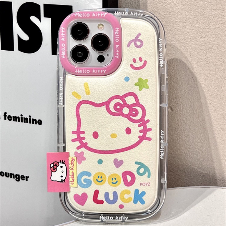 ins小众卡通皮质凯蒂猫适用苹果14promax手机壳iPhone13新款12/11