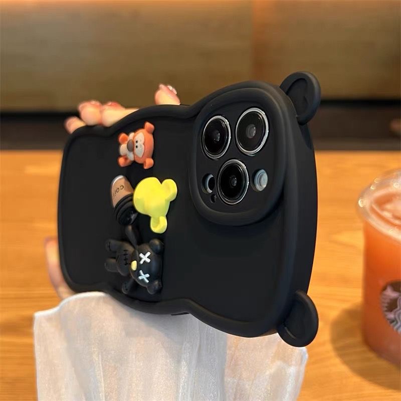 波浪熊耳黑色XX熊苹果14promax手机壳新款iphone14pro高级感x可爱