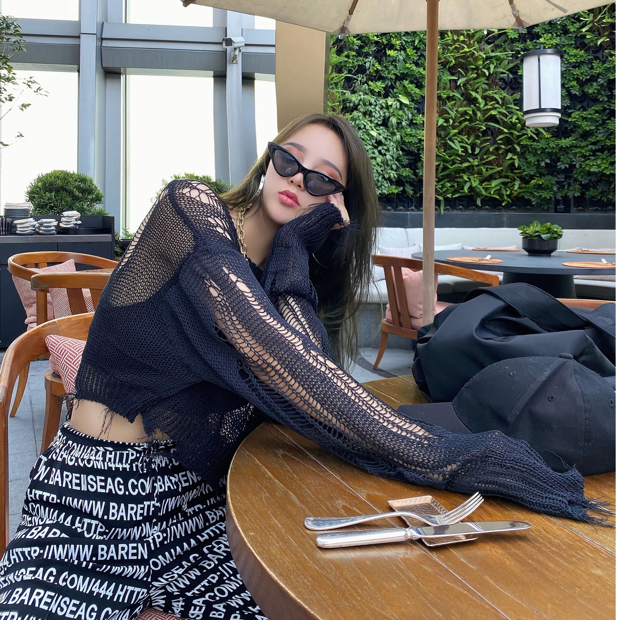 时尚长袖针织衫时尚外套 看好下单镂空宽松