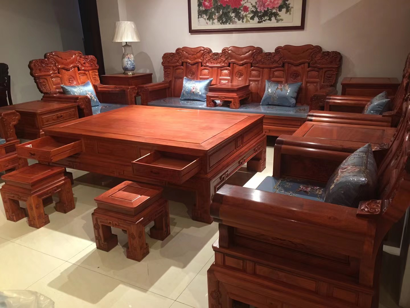 缅花花开富贵十三件沙发