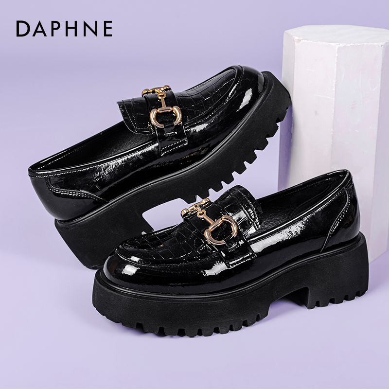 Daphne/达芙妮厚底乐福鞋女2023新款春英伦风小皮鞋女复古单鞋女
