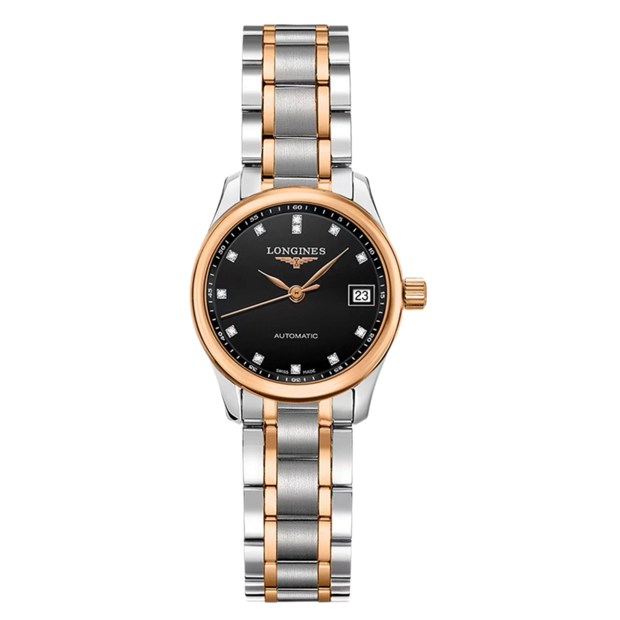 99新 Longines/浪琴 余/名匠128玫瑰金边黑钻/25.5表径/女士