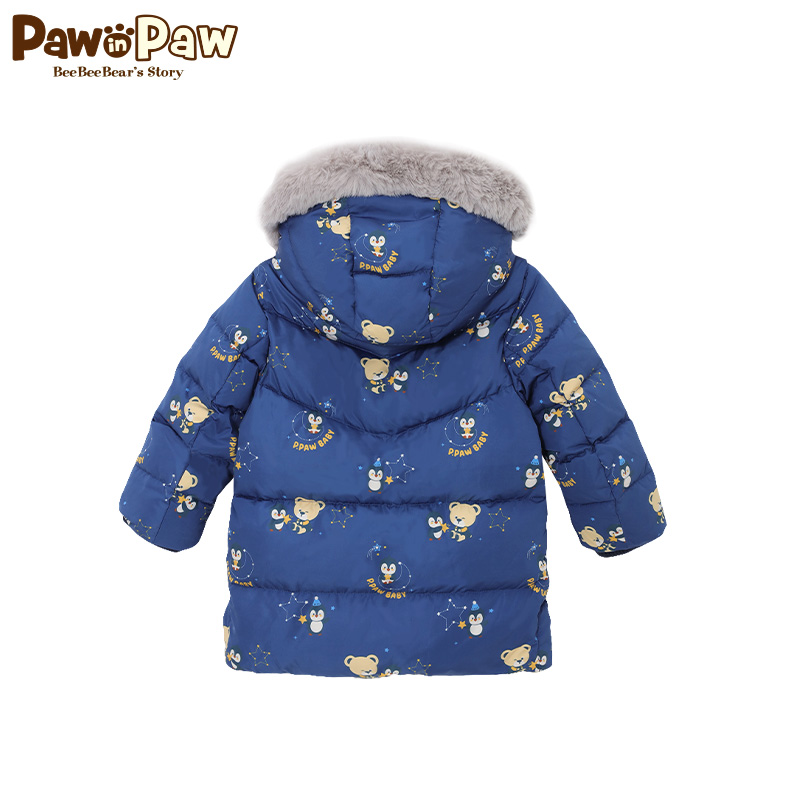 PawinPaw小熊童装秋冬男宝宝中长款加厚保暖印花羽绒服PBJDB4T12Q