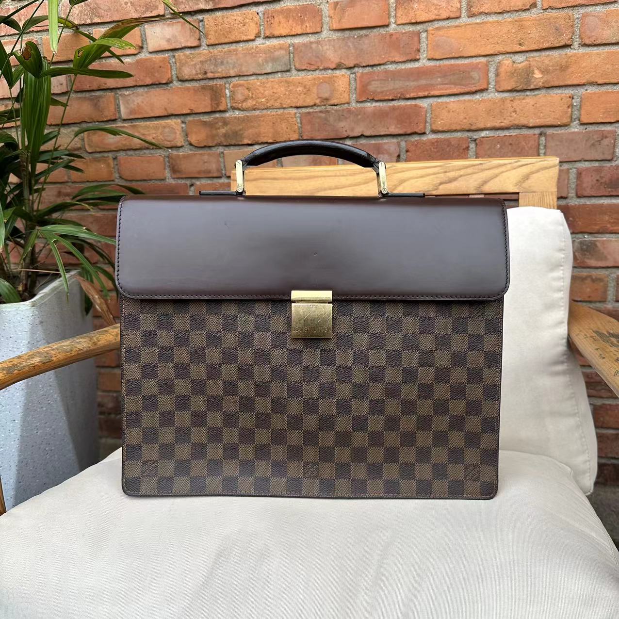 95新 LouisVuitton/路易威登 LV棕棋盘格手提公文包