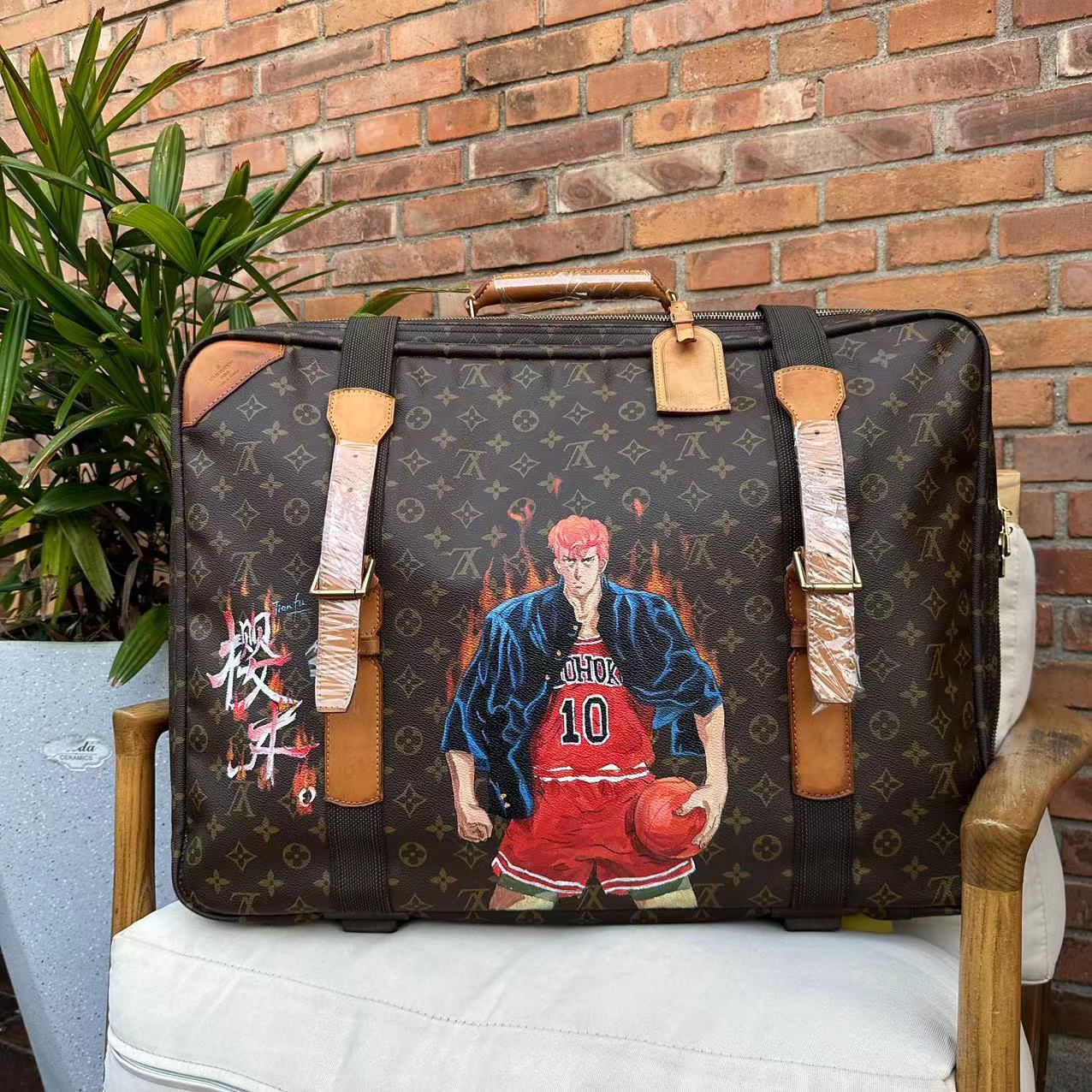 95新 LouisVuitton/路易威登 全原lv复古老花手提行李箱手绘款