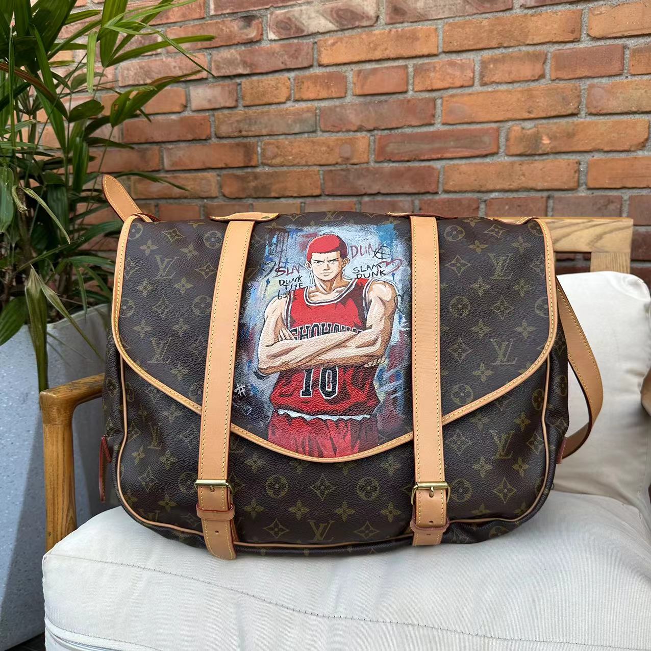 95新 LouisVuitton/路易威登 双子星斜挎单肩邮差包老花手绘款