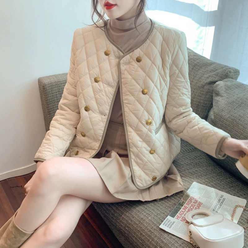 羽绒服小香风欧洲站菱格羽绒服女秋冬装2023新款欧货时尚洋