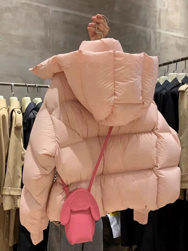 2023新款爆款高级感超好看粉色连帽羽绒羽绒服韩系慵懒风外