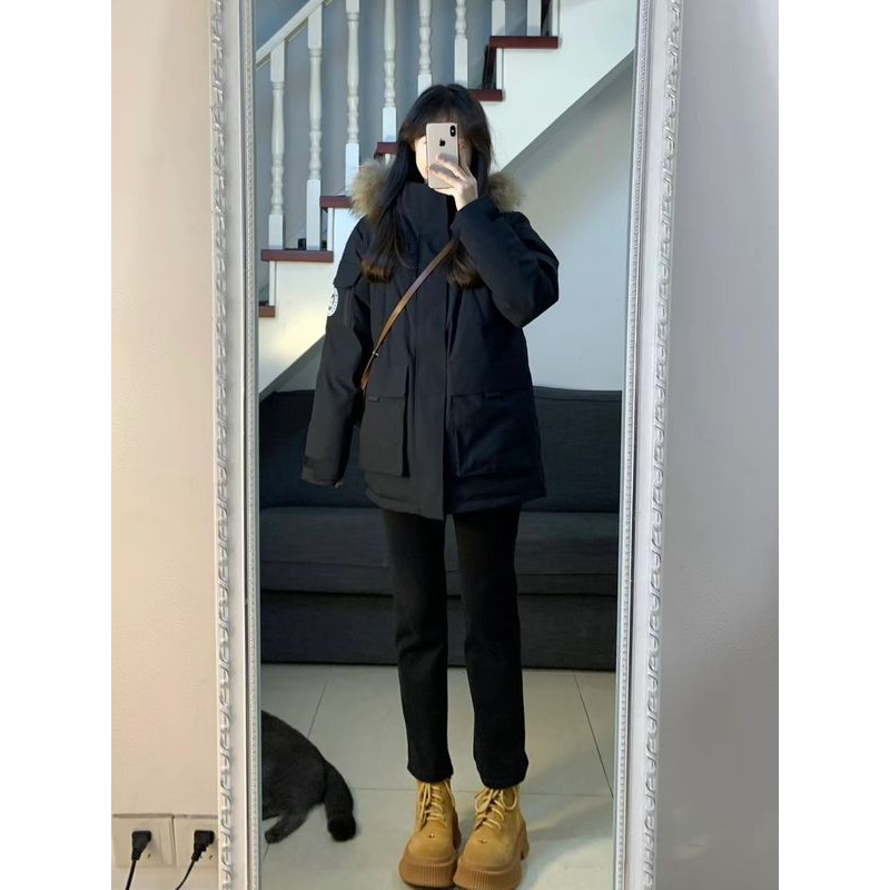 羽绒服女冬2023新款加厚大毛领棉袄外套宽松小众情侣工装派克服