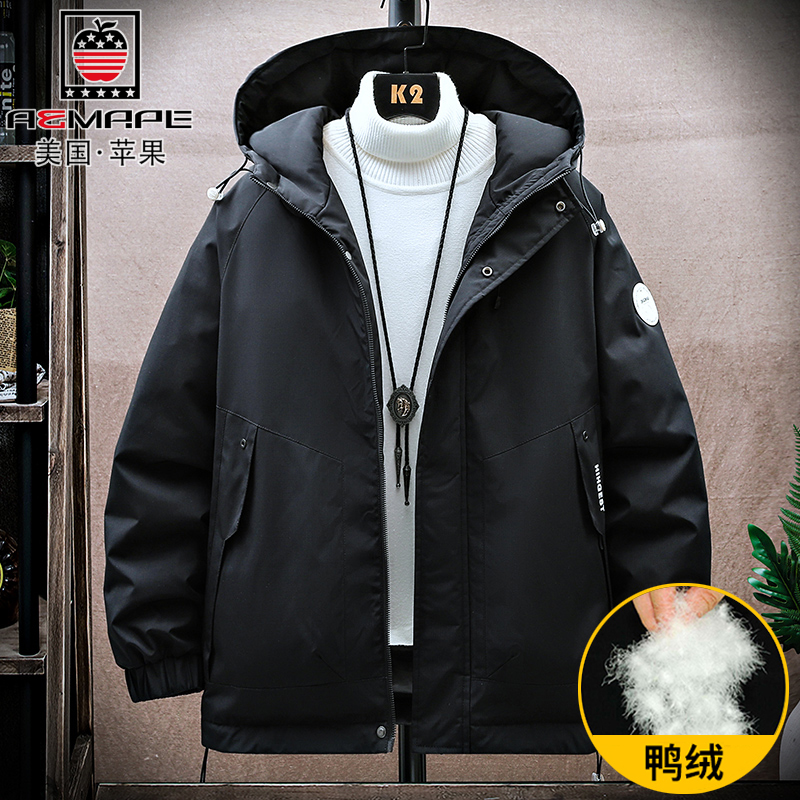美国苹果冬季男士极寒羽绒服鸭绒加厚宽松外套冬装潮牌百搭羽绒服