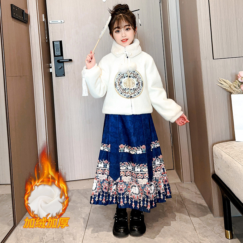 巴拉巴拉儿童冬季唐装年服套装女孩新年拜年节日加厚外套马面裙国