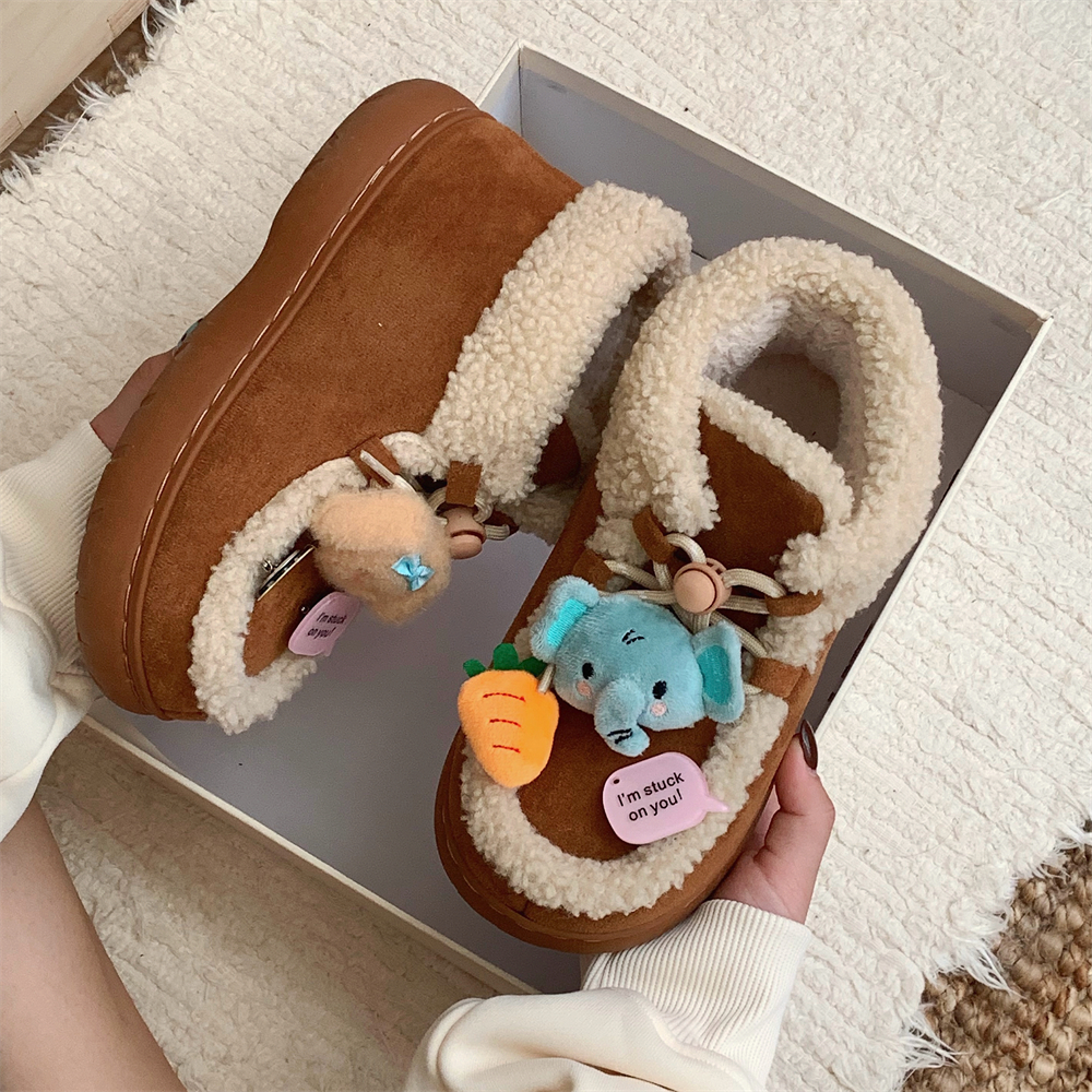 细细条 软萌立体小动物大象系带抽绳雪地靴女士ins少女心短筒棉鞋