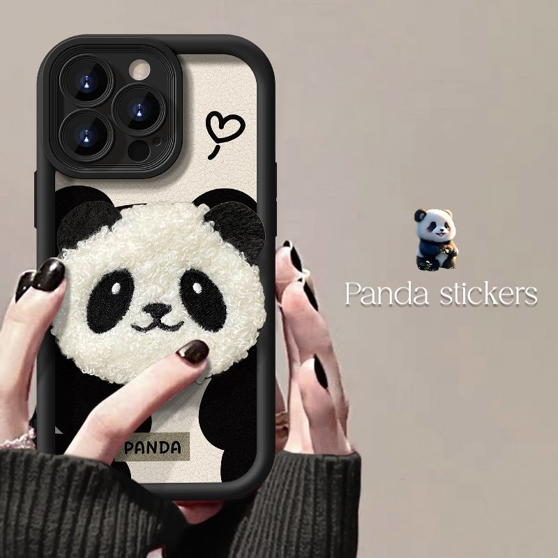 皮纹熊猫公仔天眼阶梯苹果15手机壳iPhone15promax女款可爱保护壳
