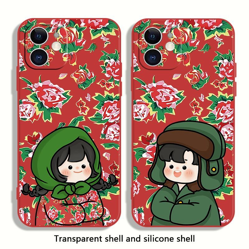 花棉袄女孩手机壳适用iphone15/13苹果14华为vivo小米oppo防摔软