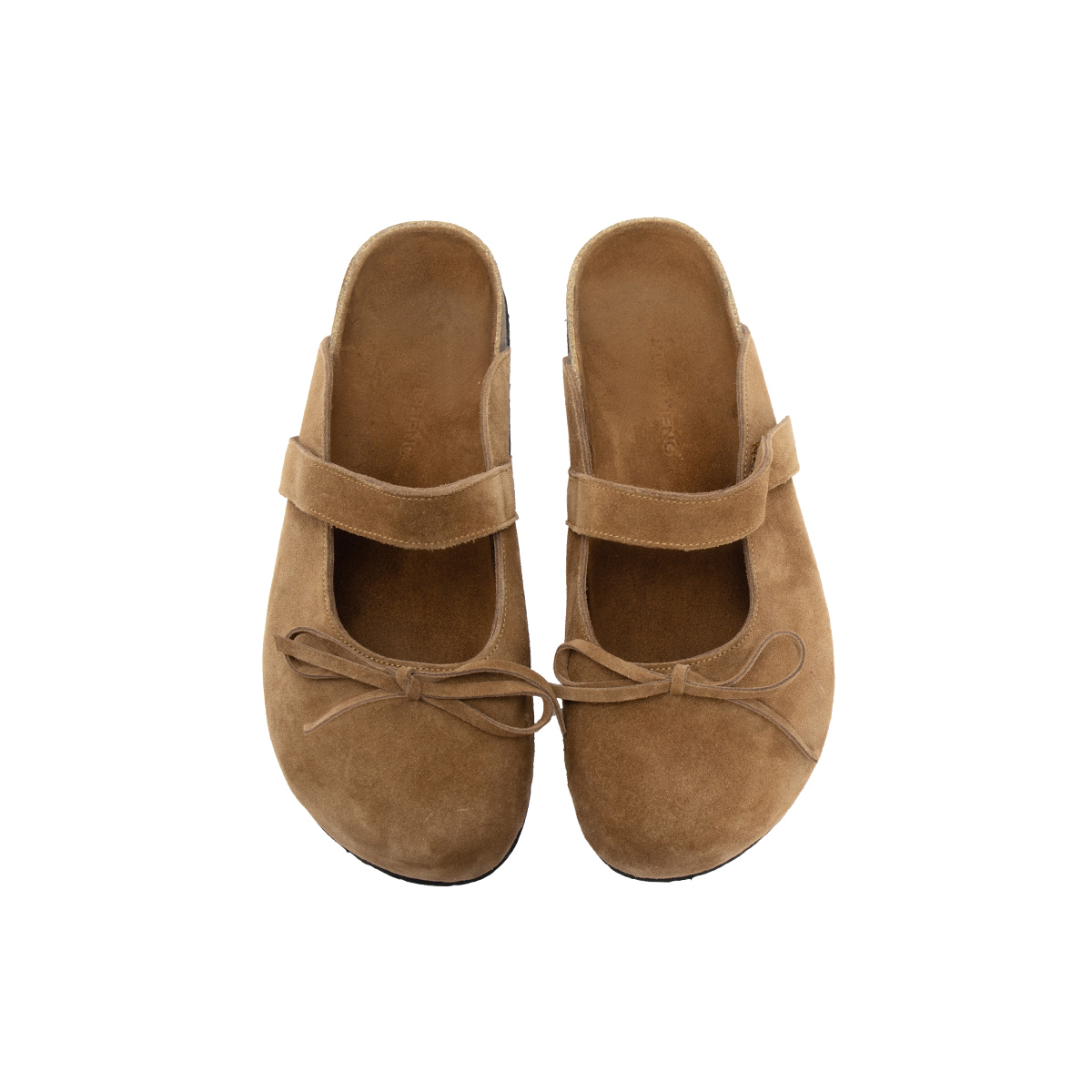 LYUOCHENG早秋芭蕾反绒蝴蝶结棕色勃肯鞋