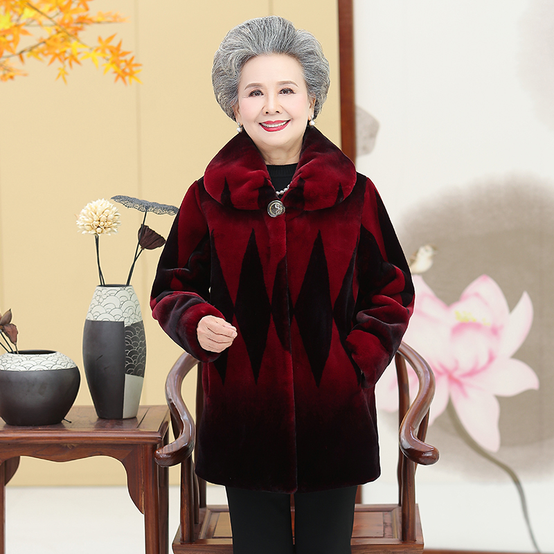 老年人冬装女仿水貂绒暖和大衣老人衣服妈妈加厚上衣奶奶装外套